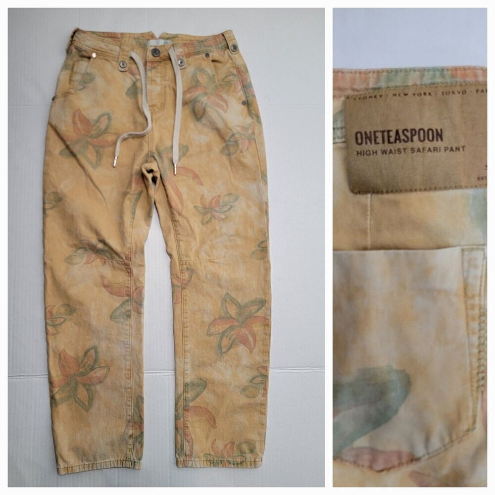 One Teaspoon Safari Drawstring Boyfriend Pants SZ 27 High Rise Baggy Womens